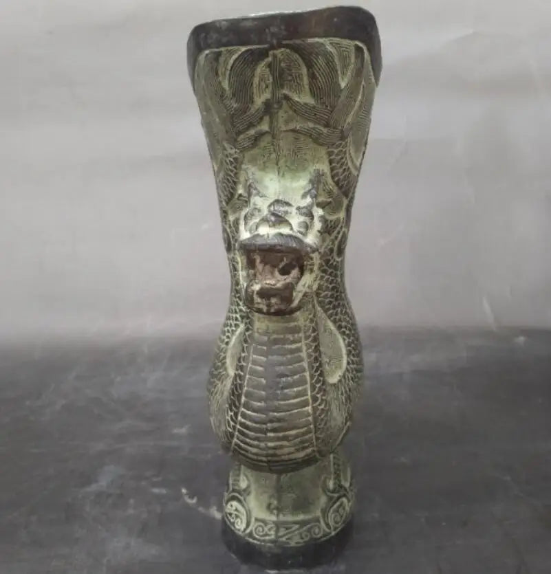 China bronze double dragon wine cup crafts statue