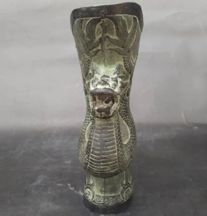 China bronze double dragon wine cup crafts statue