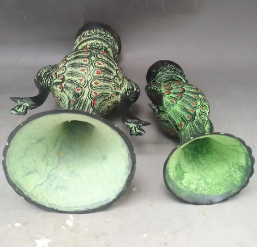 China bronze double peacock vase crafts statue