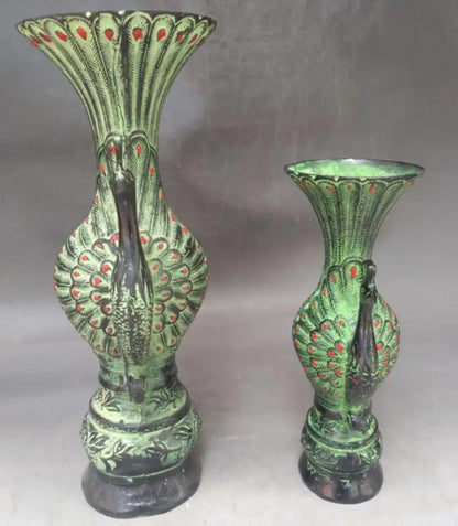 China bronze double peacock vase crafts statue