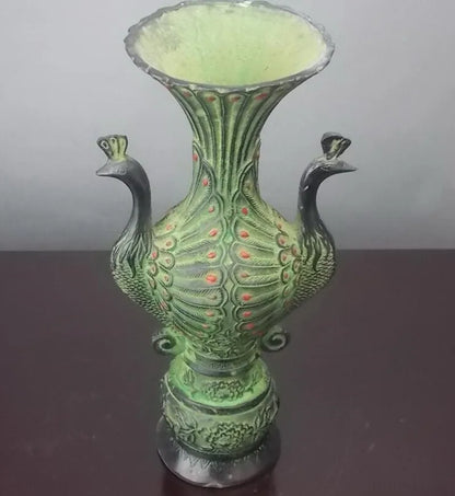 China bronze double peacock vase crafts statue