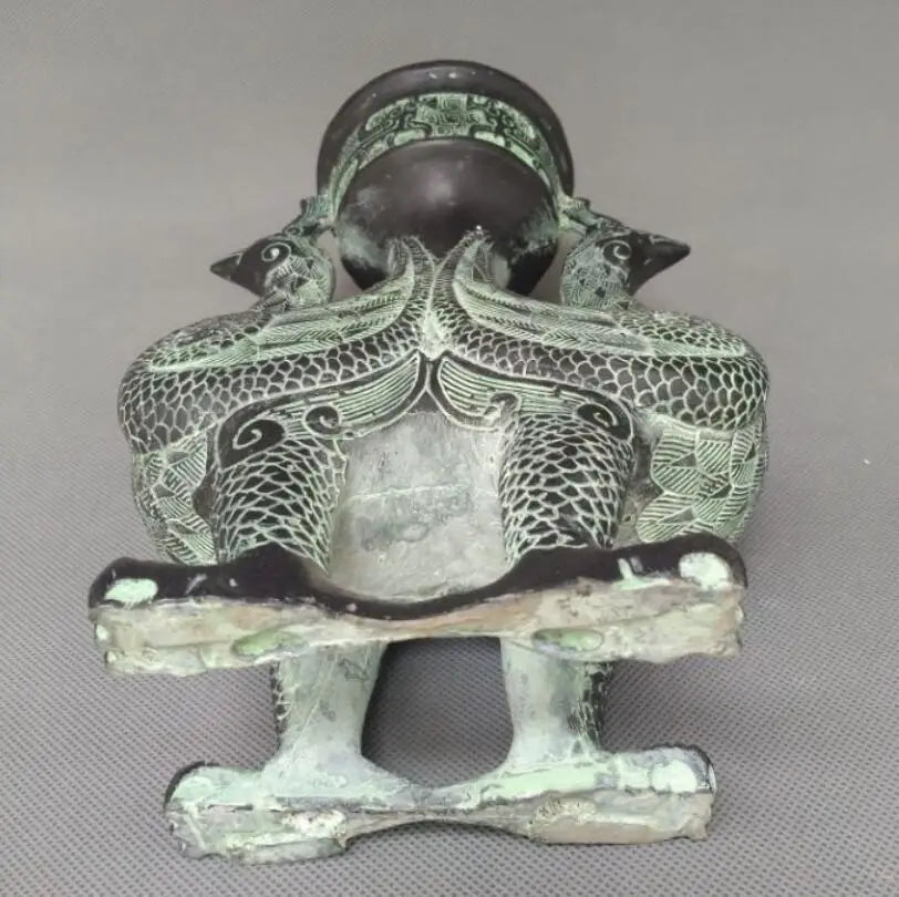 China bronze double phoenix Smoked incense burner crafts statue