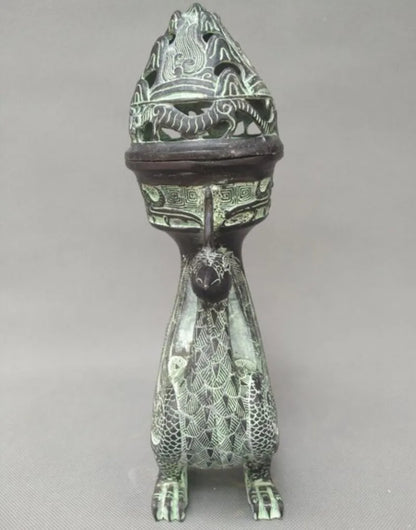 China bronze double phoenix Smoked incense burner crafts statue