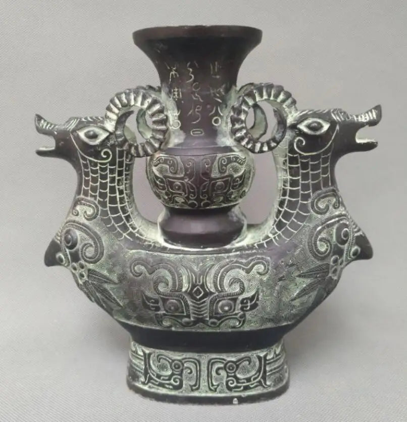 China bronze double sheep vase crafts statue
