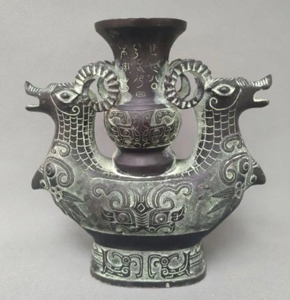 China bronze double sheep vase crafts statue