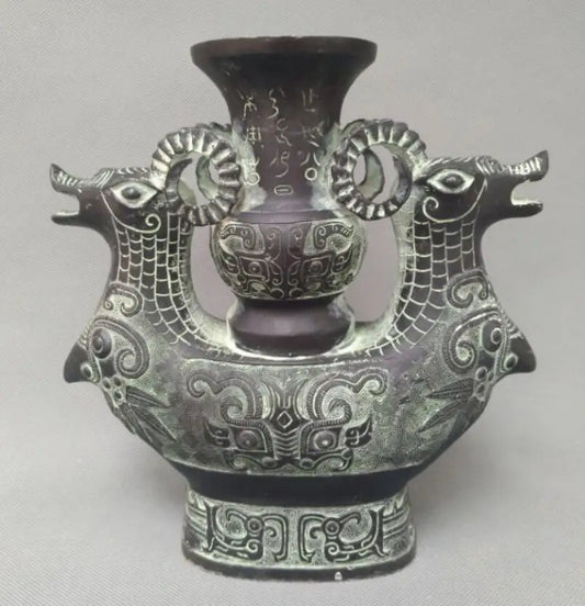 China bronze double sheep vase crafts statue
