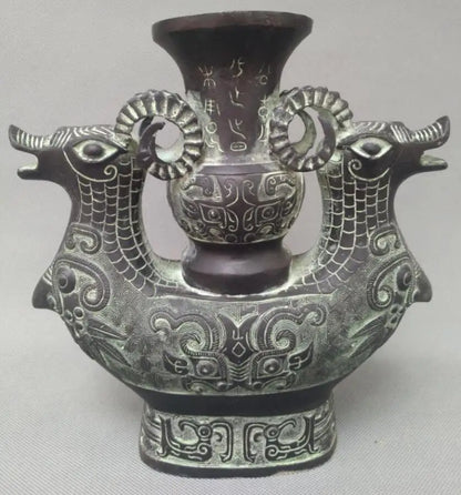 China bronze double sheep vase crafts statue