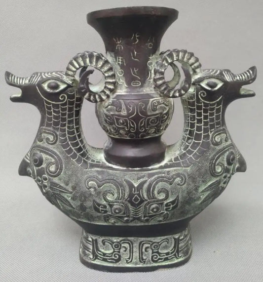 China bronze double sheep vase crafts statue