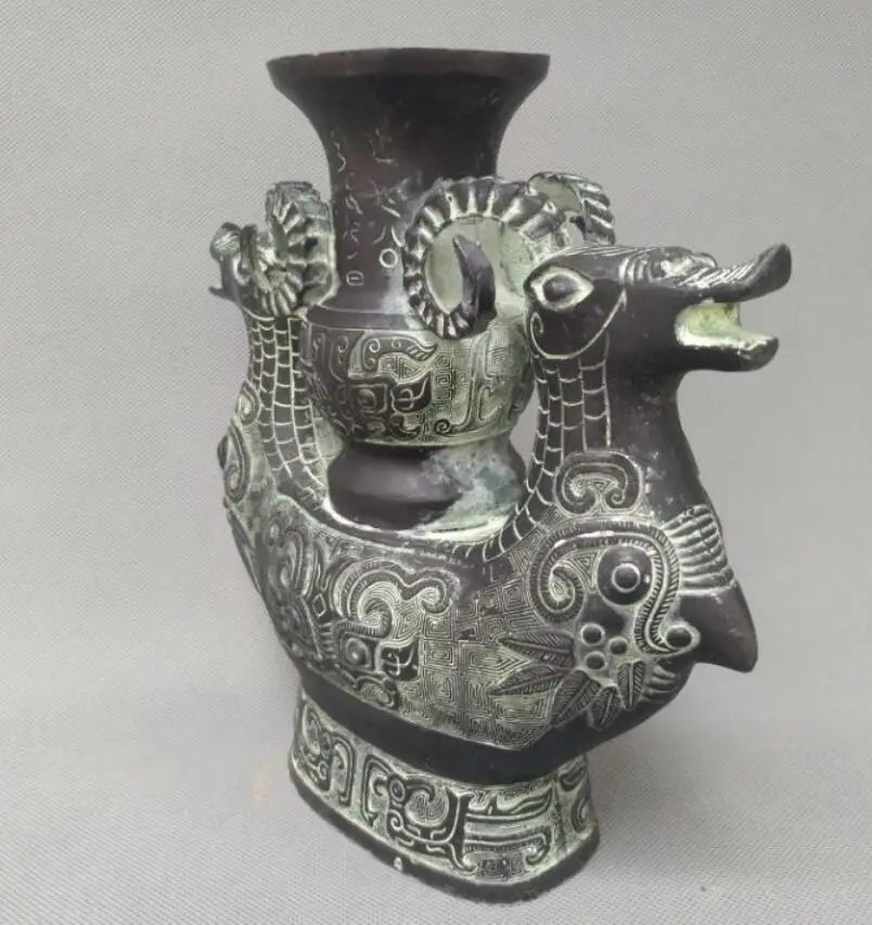 China bronze double sheep vase crafts statue