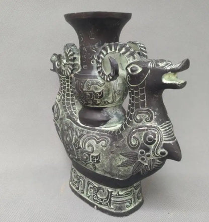 China bronze double sheep vase crafts statue