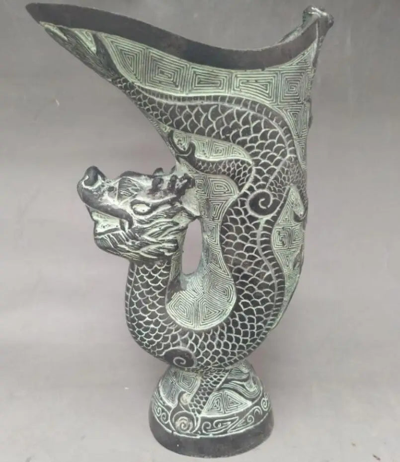 China bronze dragon head wine cup crafts statue