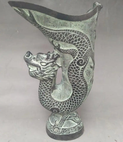 China bronze dragon head wine cup crafts statue