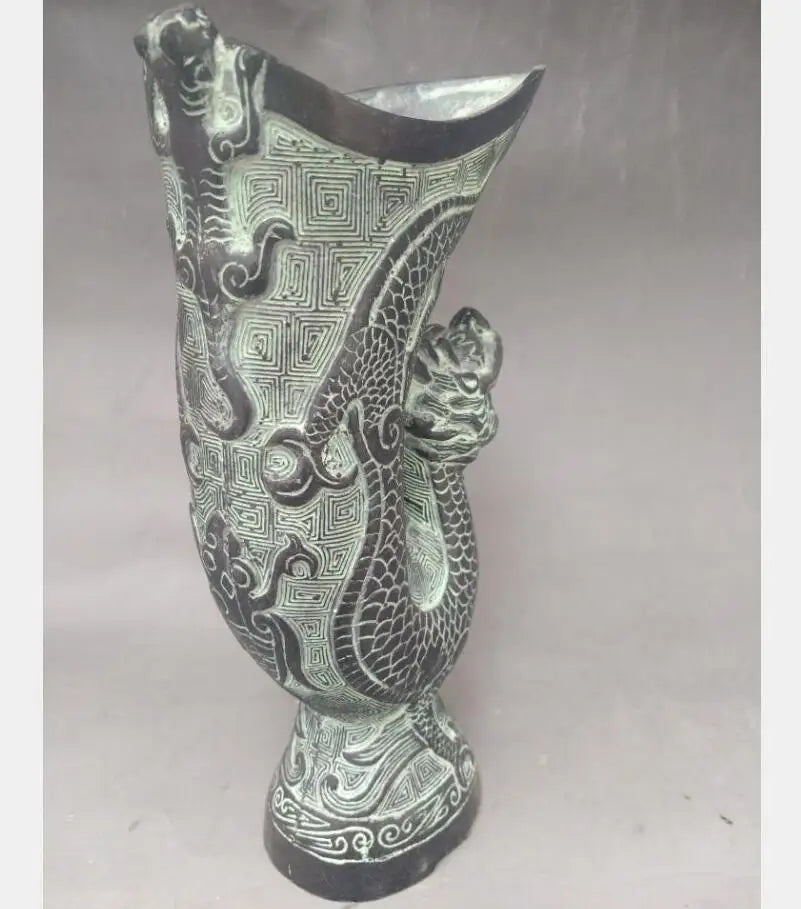China bronze dragon head wine cup crafts statue