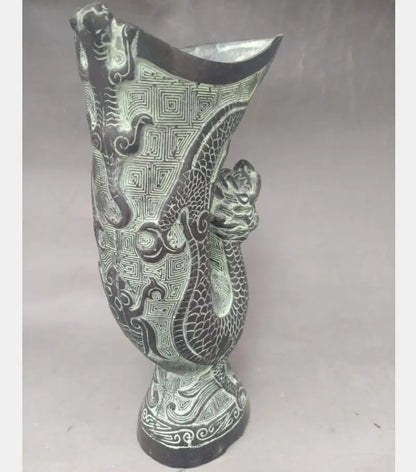 China bronze dragon head wine cup crafts statue