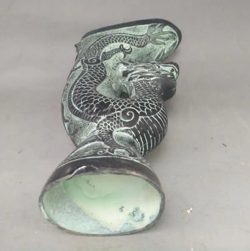 China bronze dragon head wine cup crafts statue