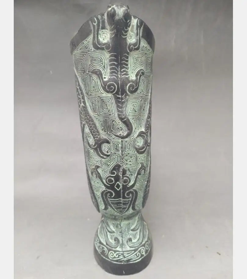China bronze dragon head wine cup crafts statue