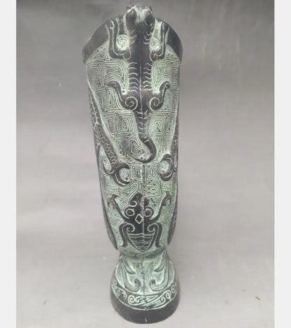 China bronze dragon head wine cup crafts statue