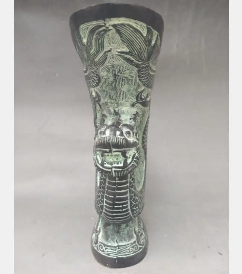 China bronze dragon head wine cup crafts statue