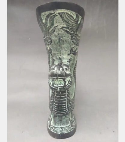 China bronze dragon head wine cup crafts statue
