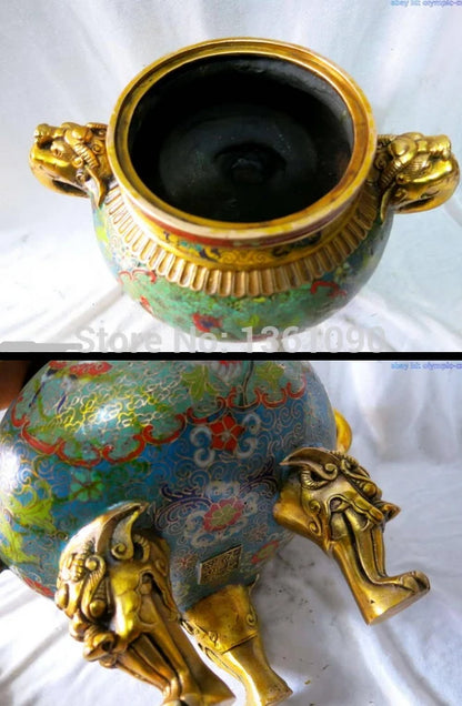 China bronze gold Cloisonne Buddhism Six Foo Dogs lions censer Incense