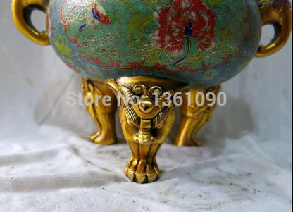 China bronze gold Cloisonne Buddhism Six Foo Dogs lions censer Incense