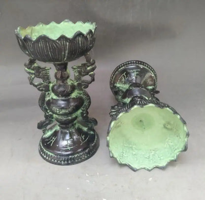 China bronze lotus Candle Holders crafts statue A pair