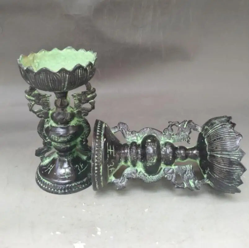 China bronze lotus Candle Holders crafts statue A pair