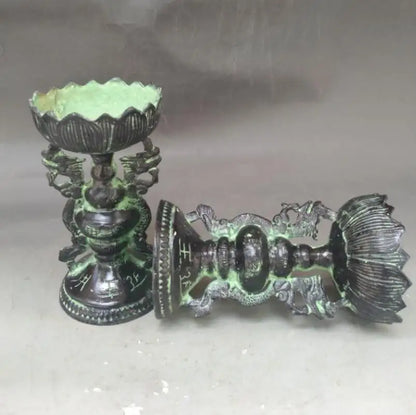China bronze lotus Candle Holders crafts statue A pair