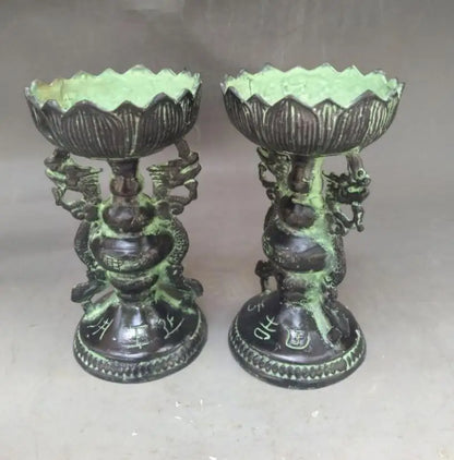 China bronze lotus Candle Holders crafts statue A pair