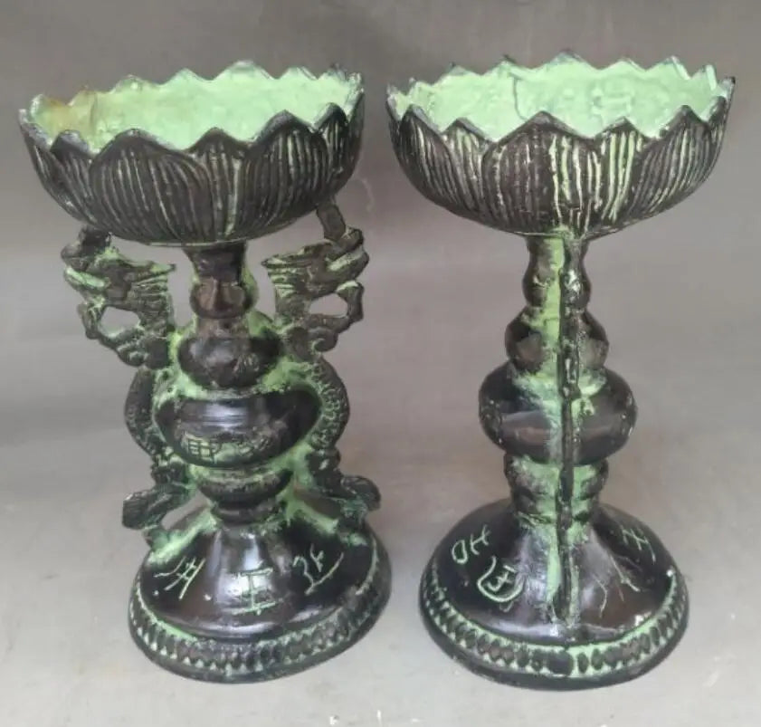 China bronze lotus Candle Holders crafts statue A pair