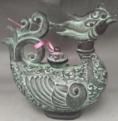 China bronze phoenix teapot crafts statue