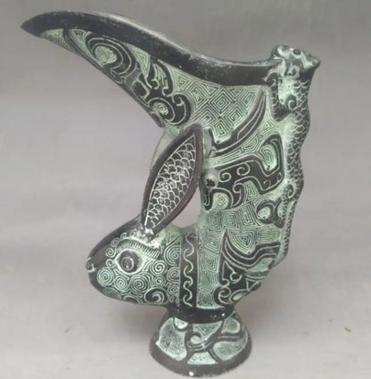China bronze rabbit head wine cup crafts statue