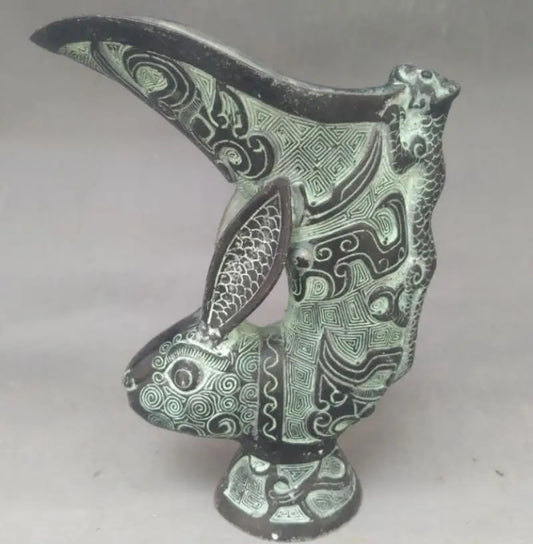 China bronze rabbit head wine cup crafts statue