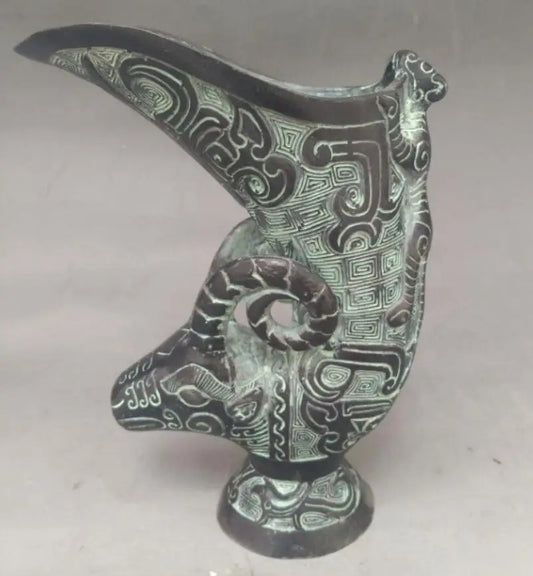 China bronze sheep head wine cup crafts statue