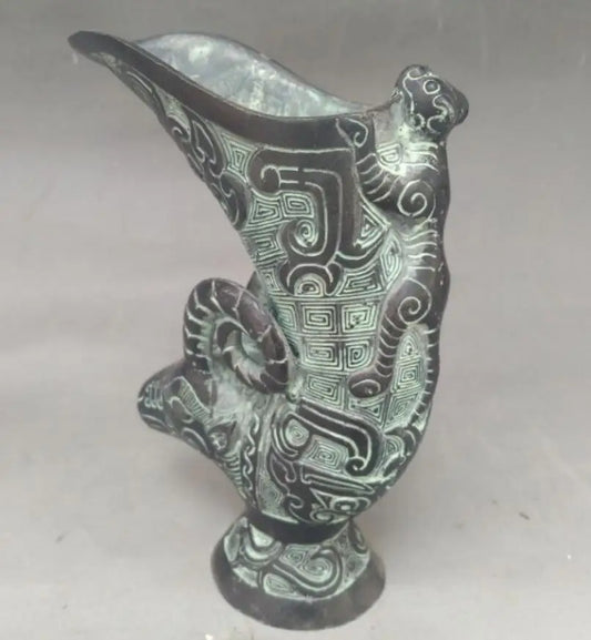 China bronze sheep head wine cup crafts statue