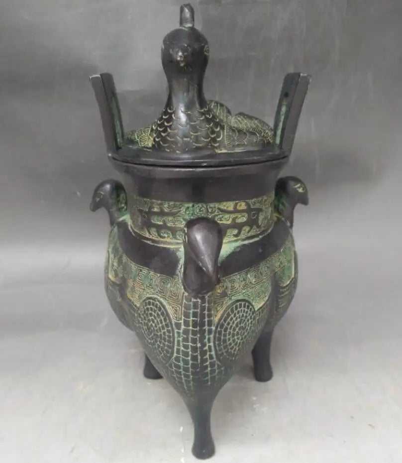 China bronze three bird incense burner crafts statue