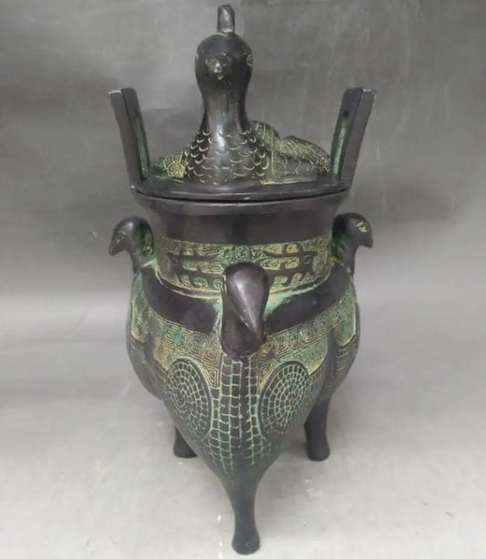 China bronze three bird incense burner crafts statue