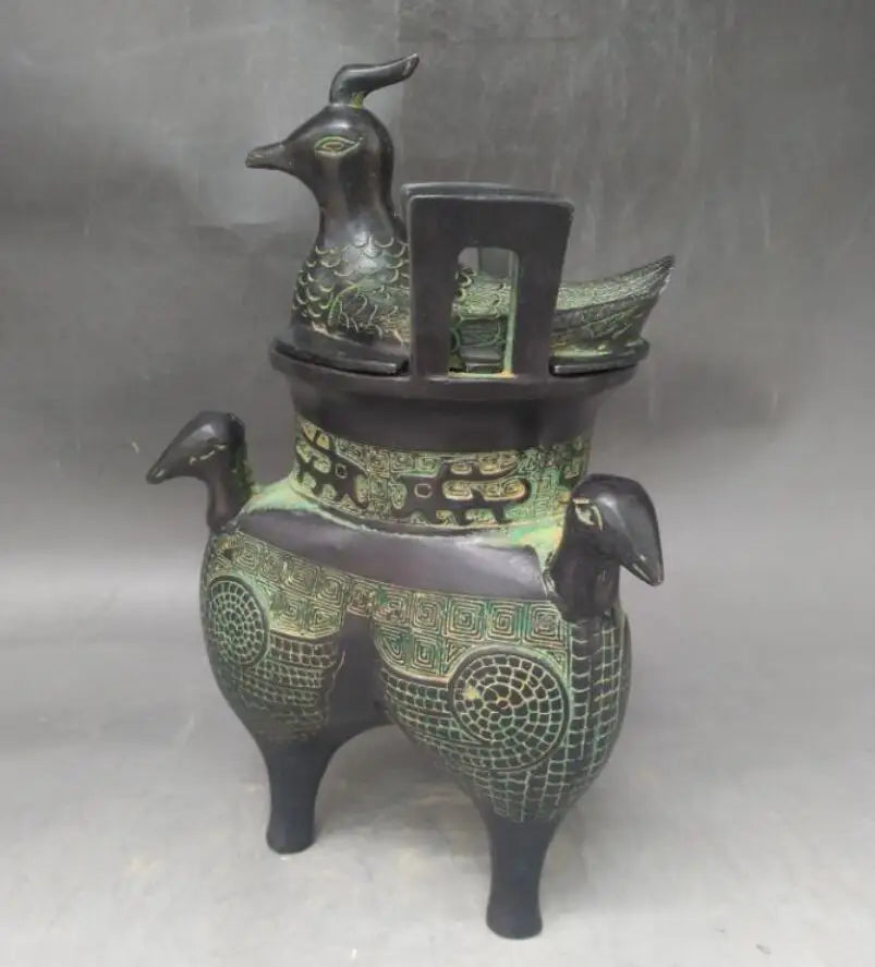 China bronze three bird incense burner crafts statue