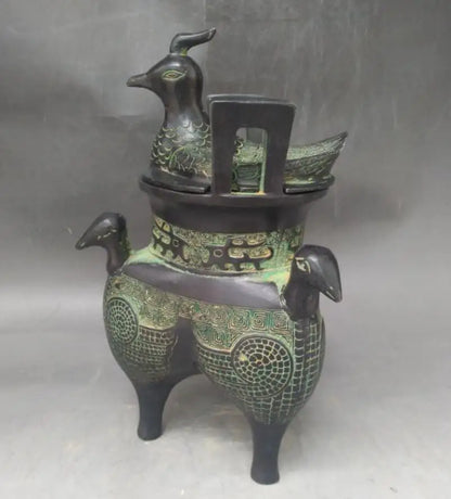 China bronze three bird incense burner crafts statue