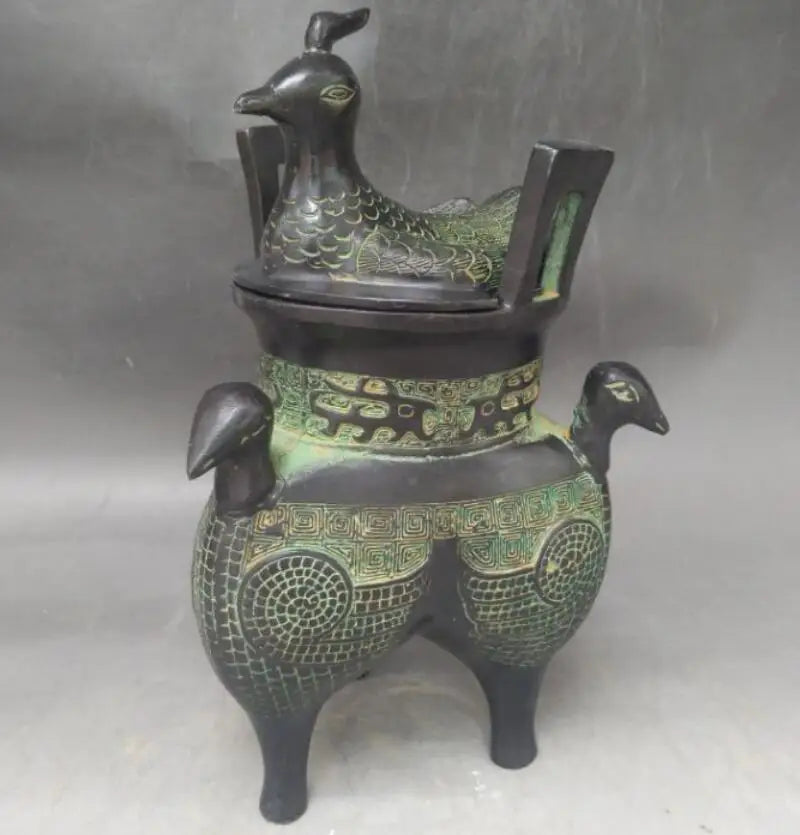 China bronze three bird incense burner crafts statue