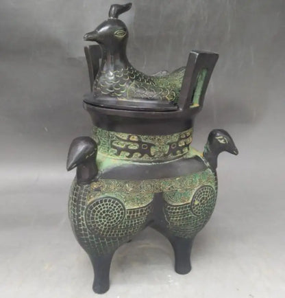 China bronze three bird incense burner crafts statue