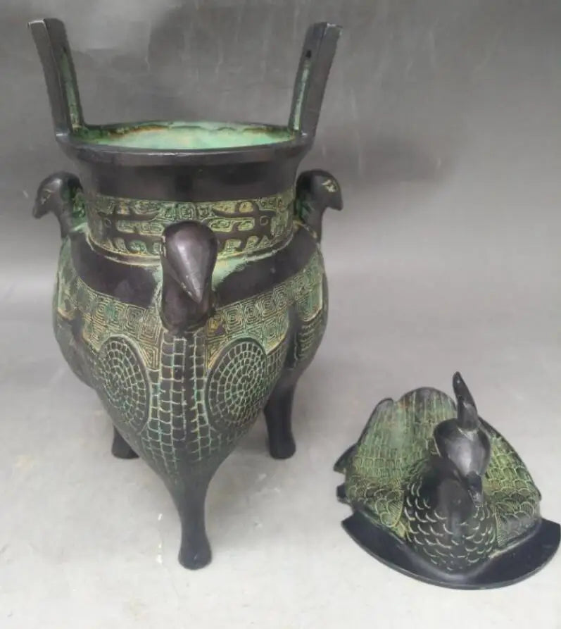 China bronze three bird incense burner crafts statue