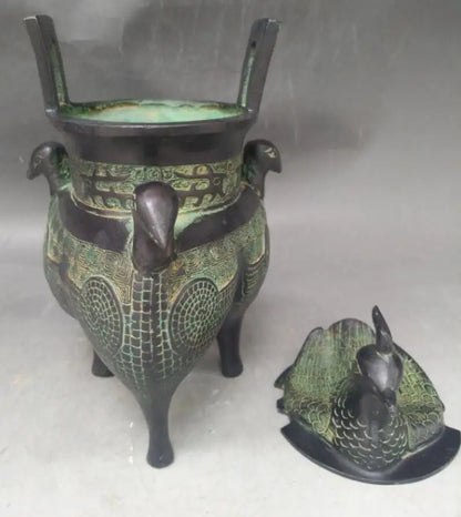 China bronze three bird incense burner crafts statue
