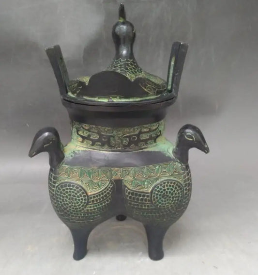 China bronze three bird incense burner crafts statue