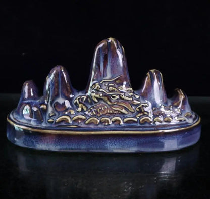 China ceramic dragon head Mountain shape Pen rack crafts statue