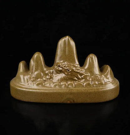 China ceramic dragon head Mountain shape Pen rack crafts statue