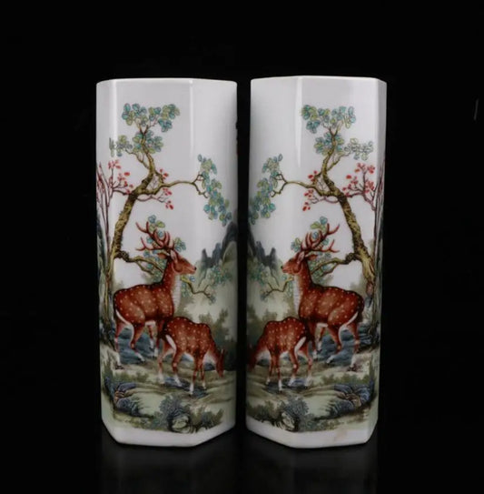 China ceramic six parties vase crafts statue A pair