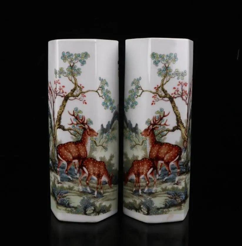 China ceramic six parties vase crafts statue A pair