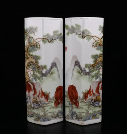 China ceramic six parties vase crafts statue A pair