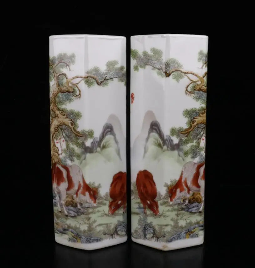 China ceramic six parties vase crafts statue A pair